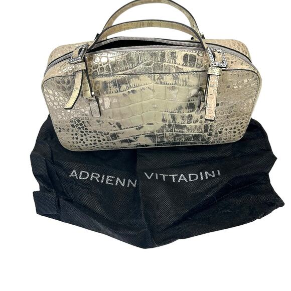 Adrienne Vittadini Metallic Gold Silver Rhinestone Buckle Double Handle Handbag - Picture 8 of 8